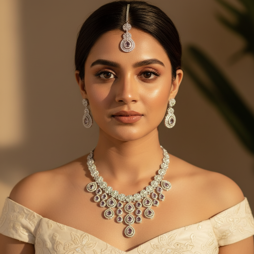 Royal Bloosom AD Necklace (Purple)