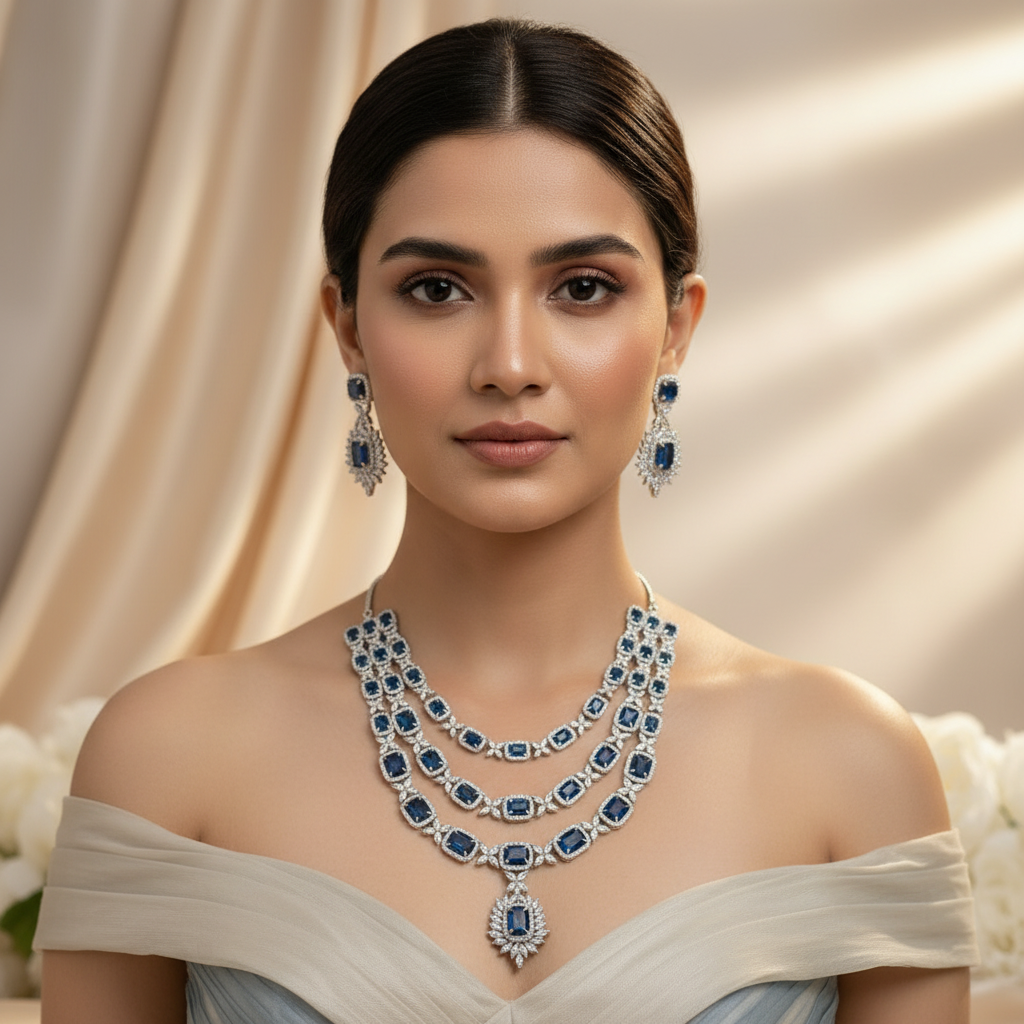Luxe Layered AD Necklace (Blue)