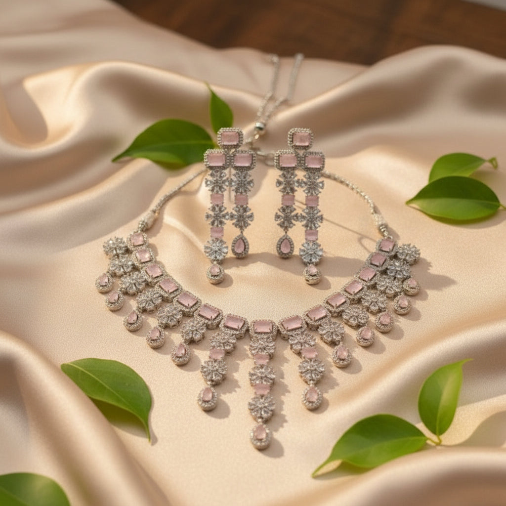 Empress Shine AD Necklace (Pink)