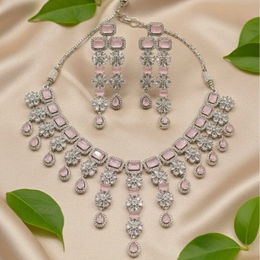 Empress Shine AD Necklace (Pink)