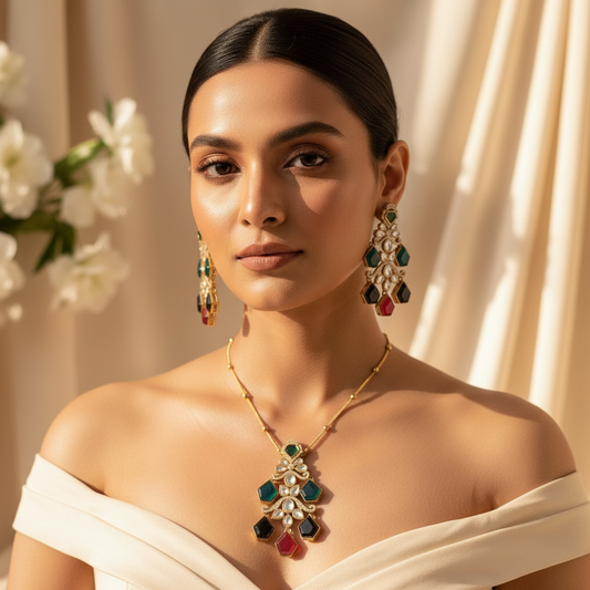 Aarshiya Chain Kundan Necklace (Multi-Colour)