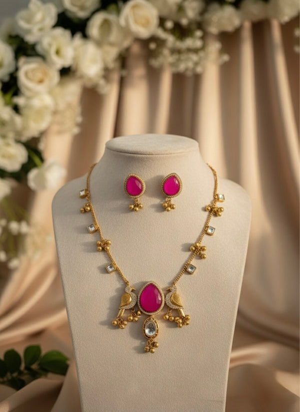 Aira Kashmiri Necklace (Rani Pink)