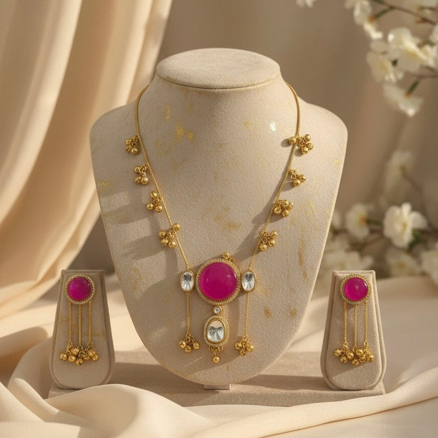 Noor Kashmiri Necklace (Rani Pink)