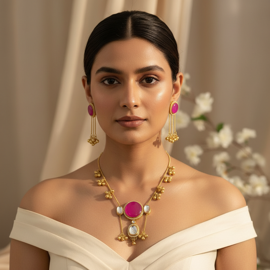 Noor Kashmiri Necklace (Rani Pink)