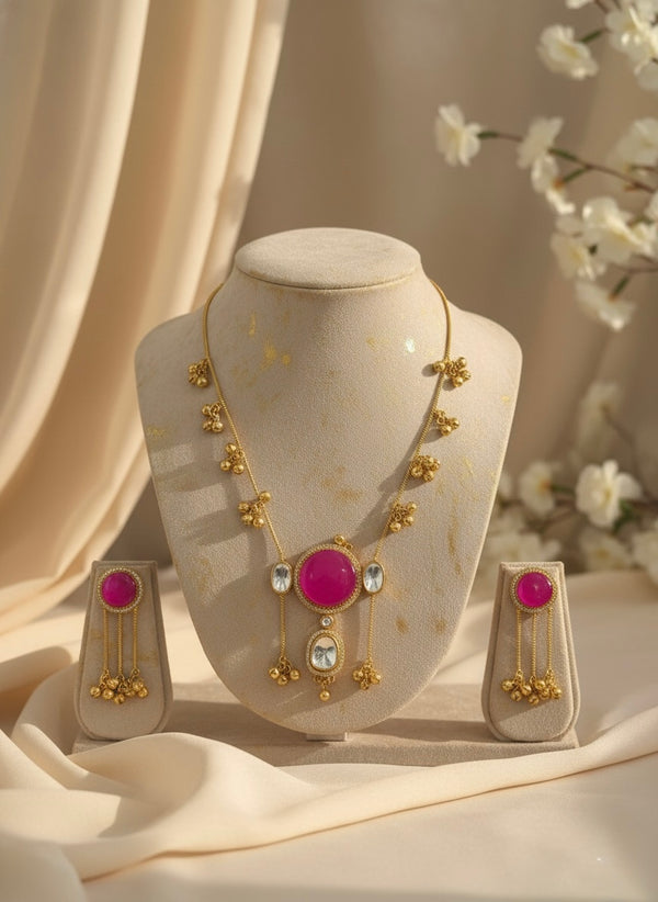 Noor Kashmiri Necklace (Rani Pink)
