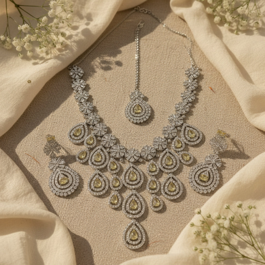 Royal Bloosom AD Necklace (Yellow)