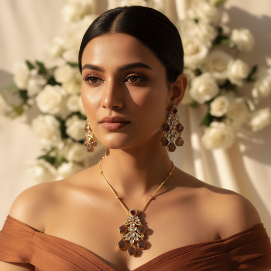 Aarshiya Chain Kundan Necklace (Brown)