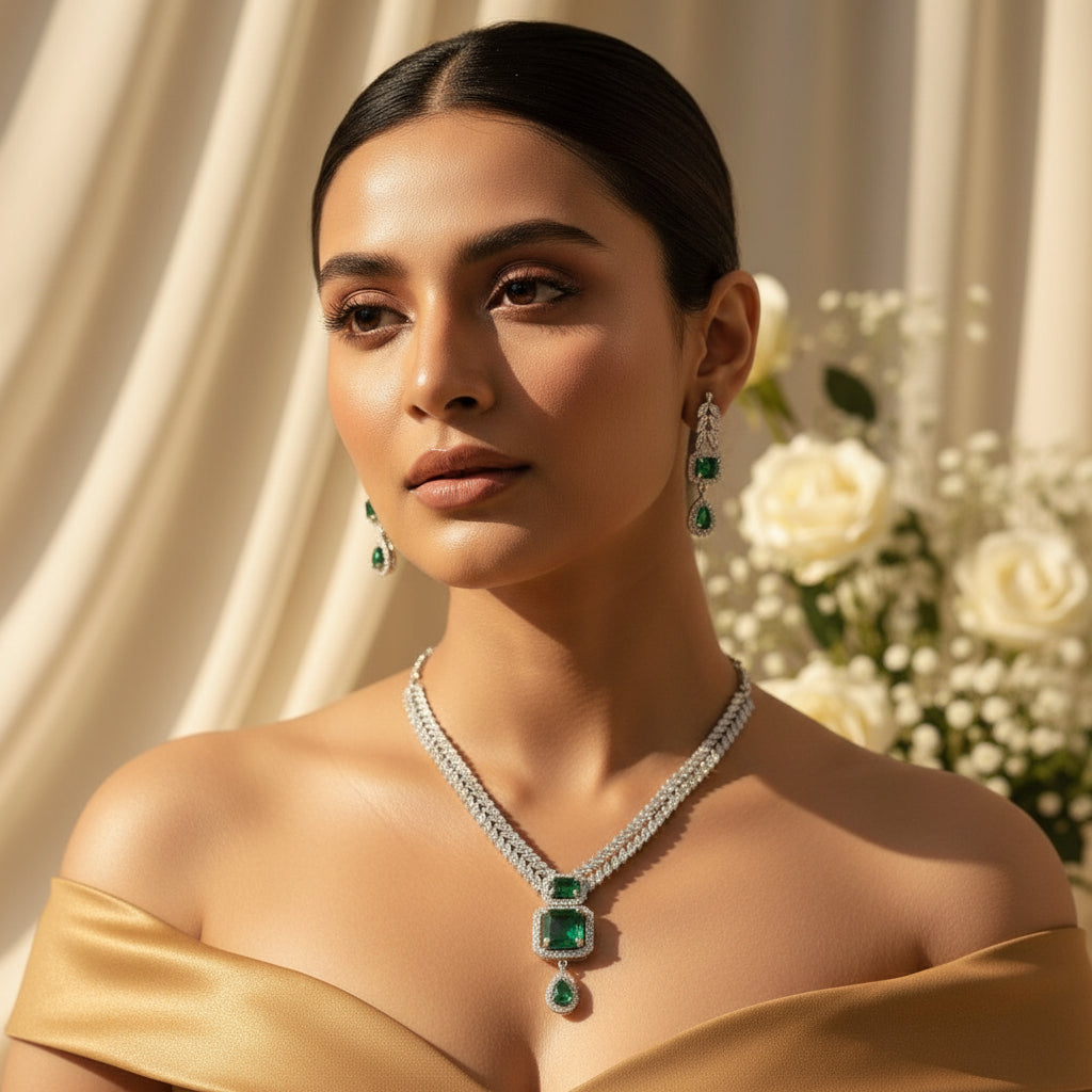 Regal Vine AD Necklace (Green)