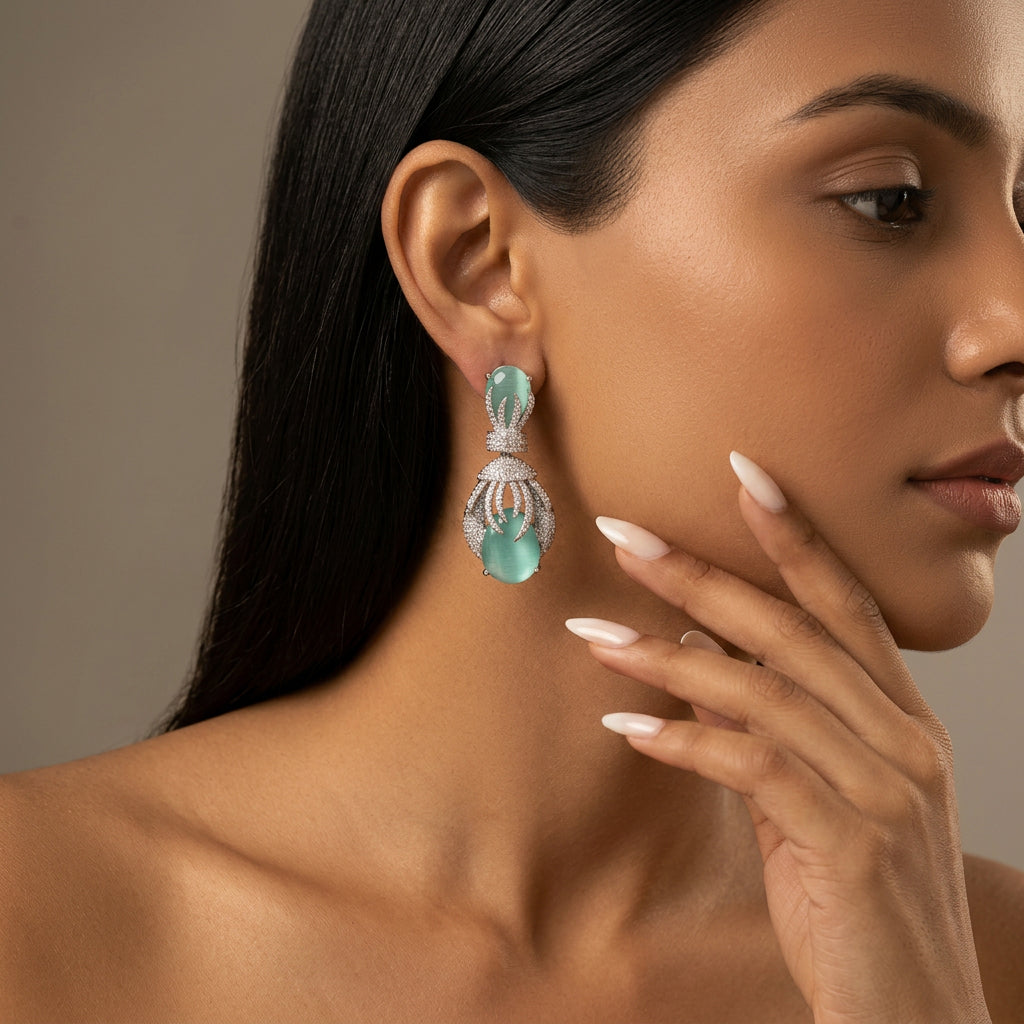 Mitali AD Earrings (Mint Green)