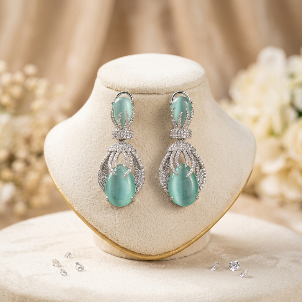 Mitali AD Earrings (Mint Green)