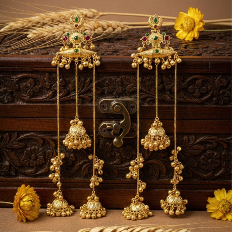 Riwaaz Kashmiri Earrings (Green-Pink)