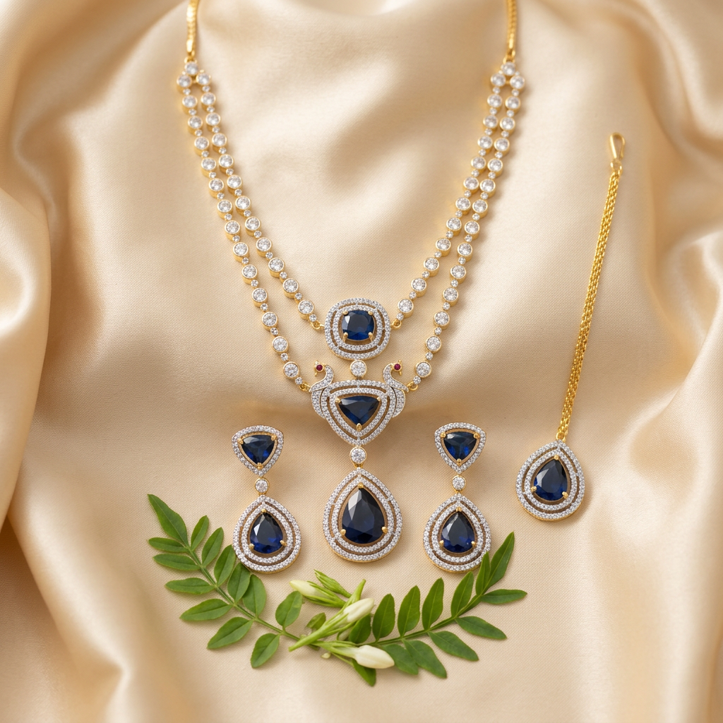 Nitya AD Necklace Set (Blue)
