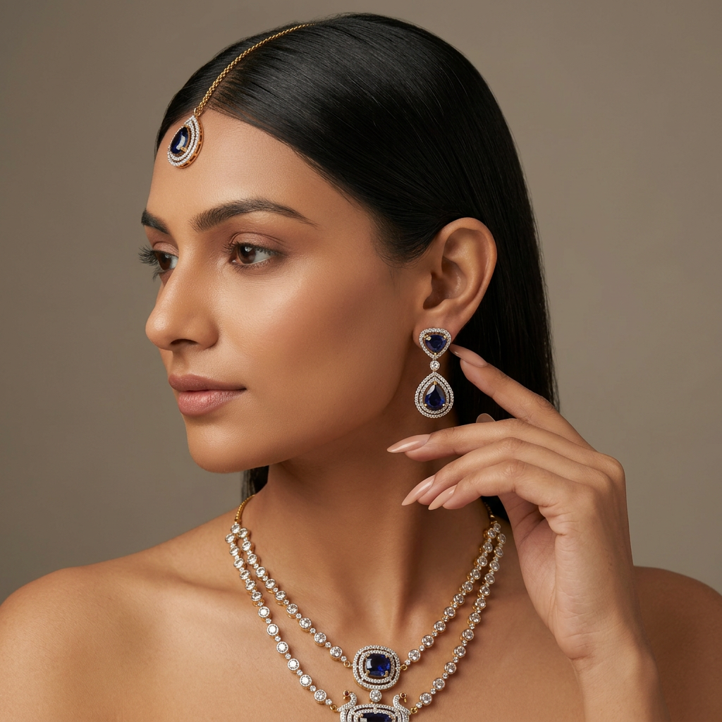 Nitya AD Necklace Set (Blue)