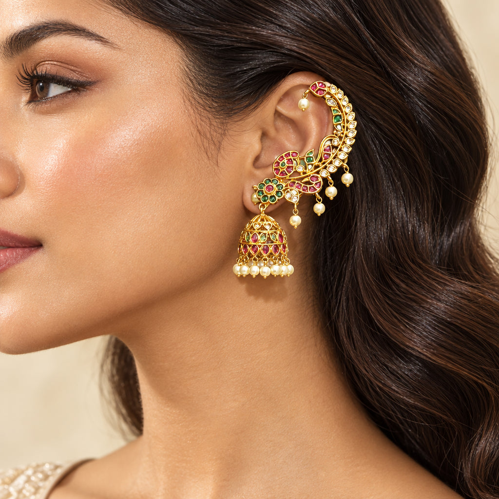 Kiara Temple Ear Cuffs (Green-Pink)