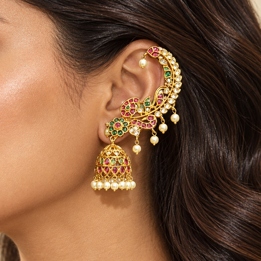 Kiara Temple Ear Cuffs (Green-Pink)