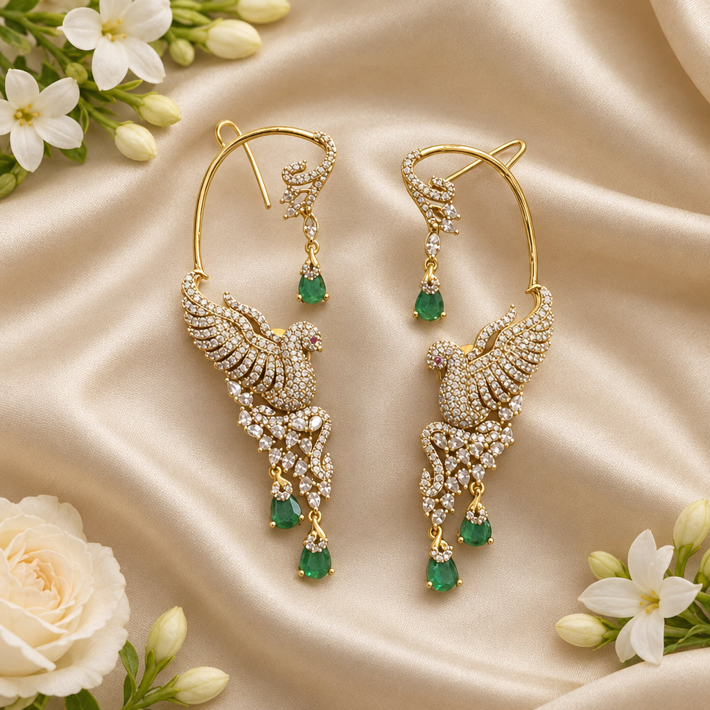 Riya Temple Ear Cuffs (Green)
