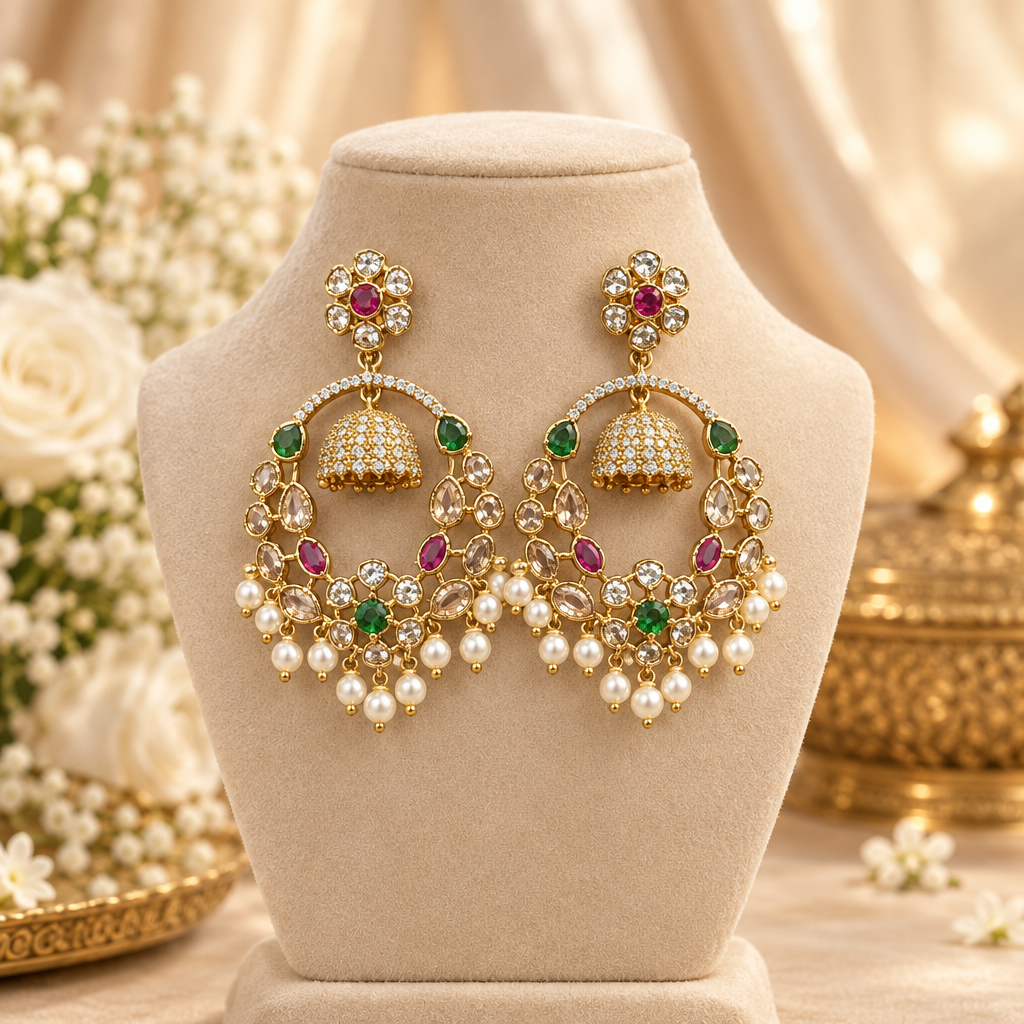 Naina Temple Earrings (Green)