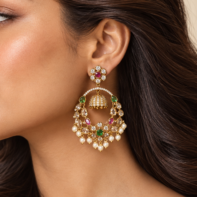 Naina Temple Earrings (Green)