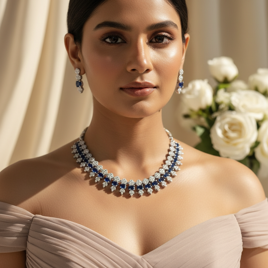 Luxe Line AD Necklace (Blue)
