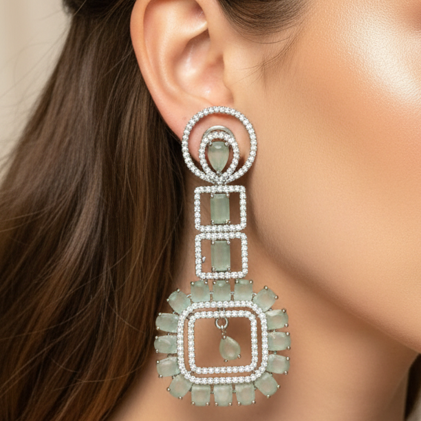 Diva AD Earrings (Mint Green)