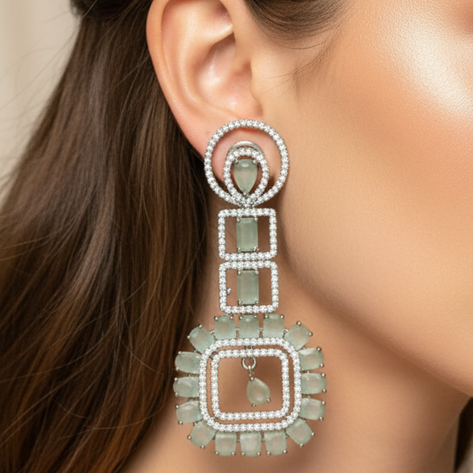 Diva AD Earrings (Mint Green)