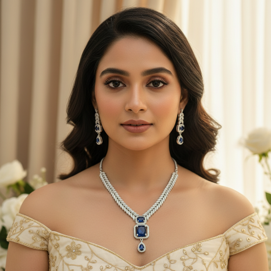 Regal Vine AD Necklace (Blue)
