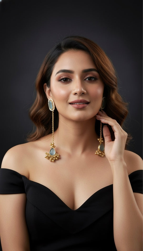 Ishika Kashmiri Earrings (Sea Blue)