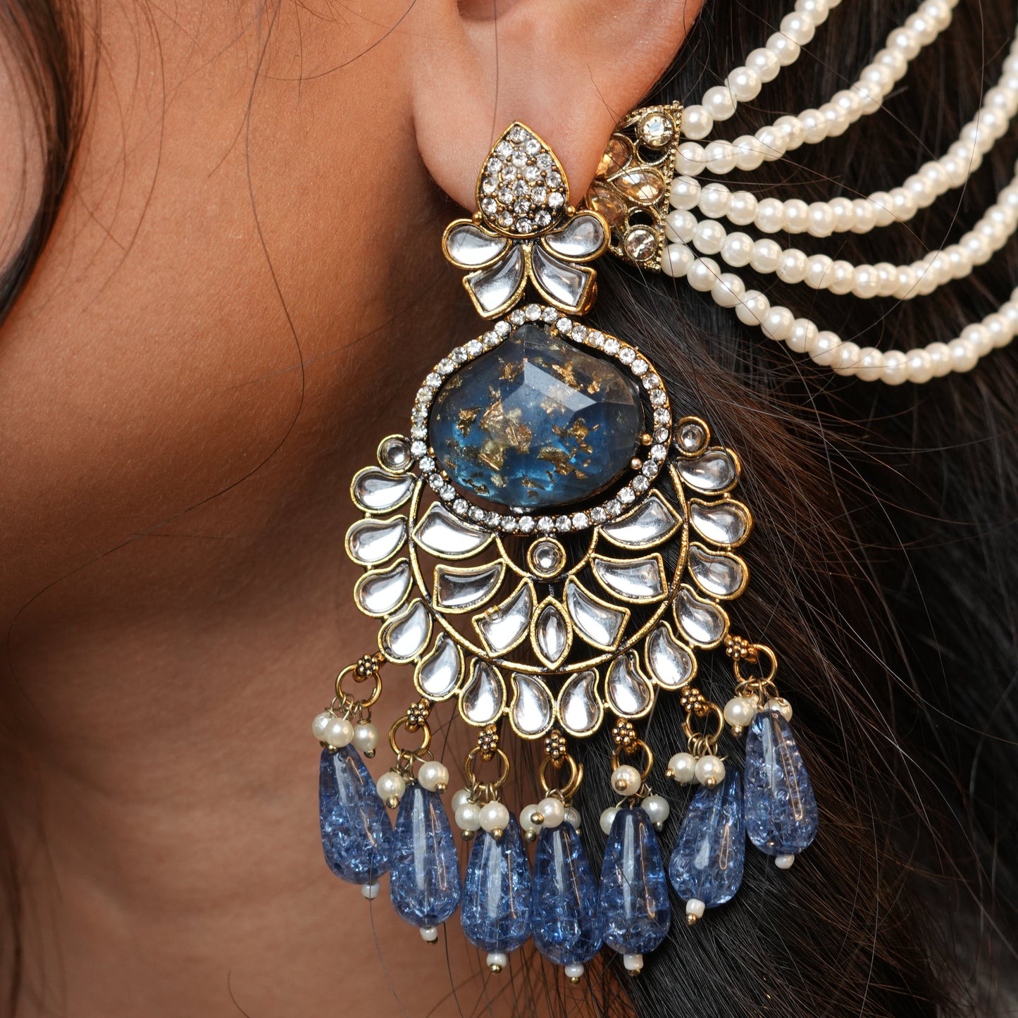 Meena Chain Earrings (Blue)