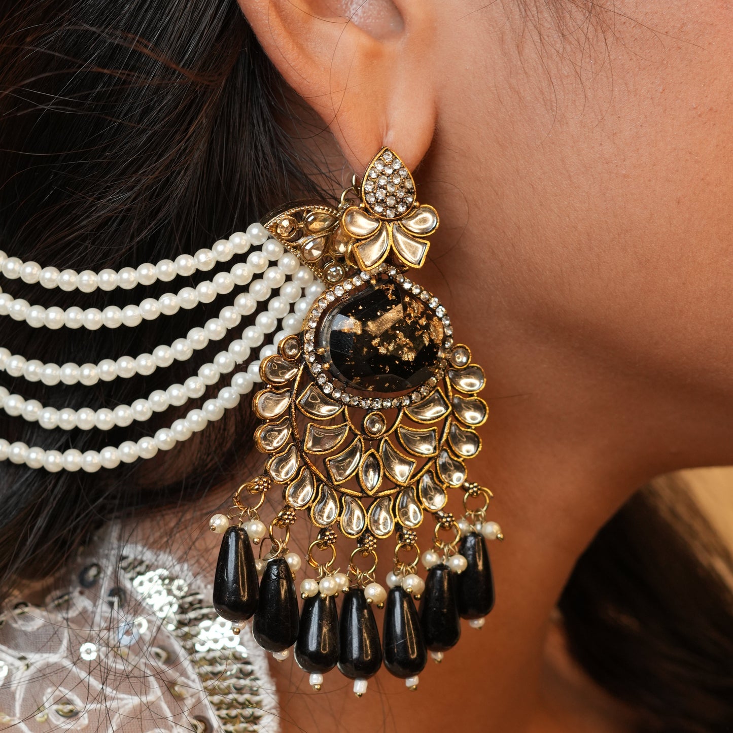 Meena Chain Earrings (Black)