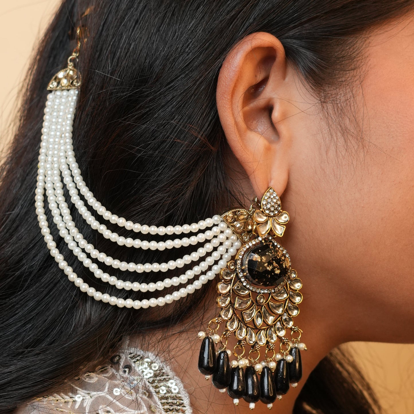 Meena Chain Earrings (Black)