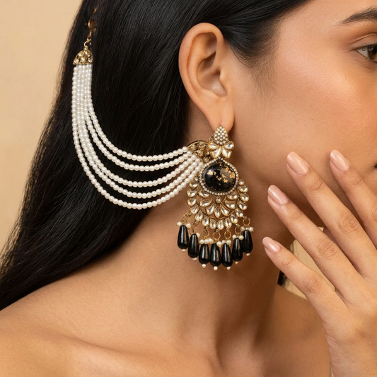 Meena Chain Earrings (Black)