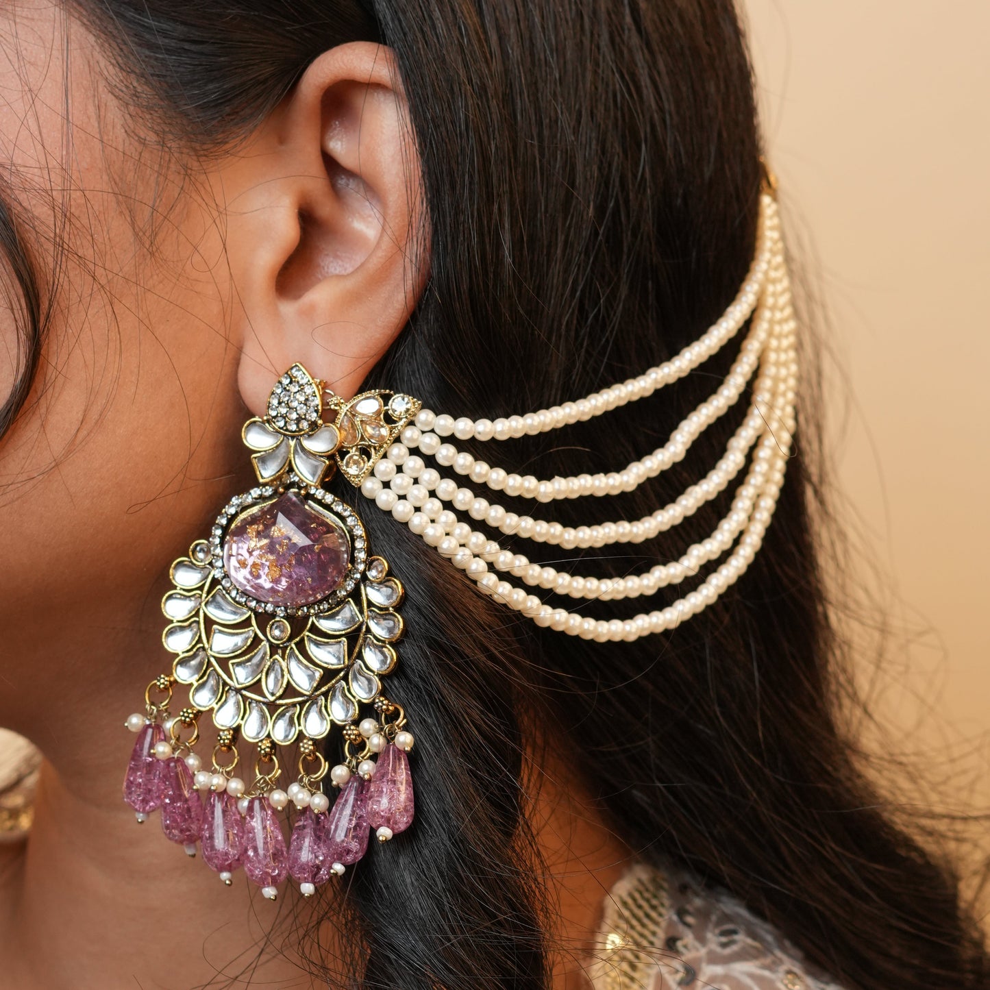 Meena Chain Earrings (Purple)