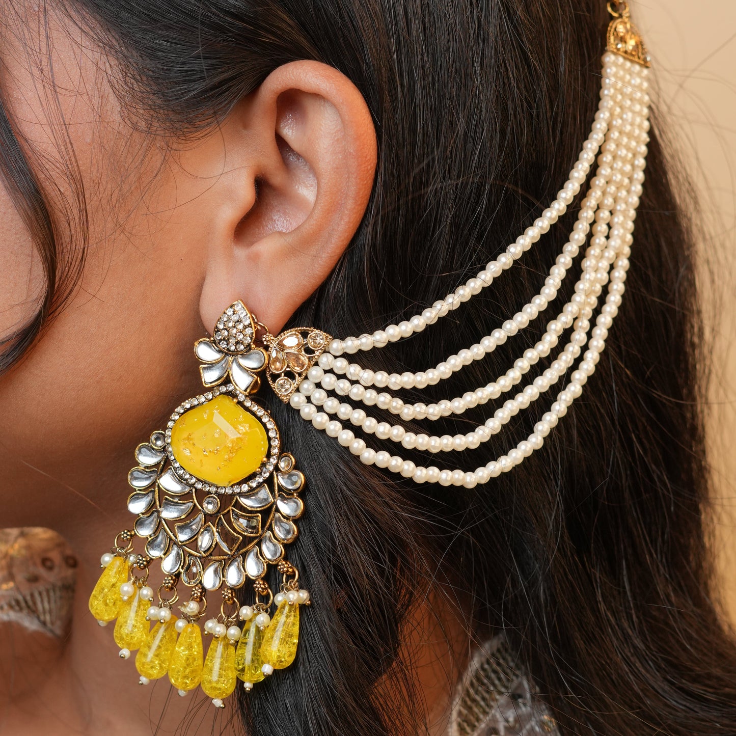 Meena Chain Earrings (Yellow)