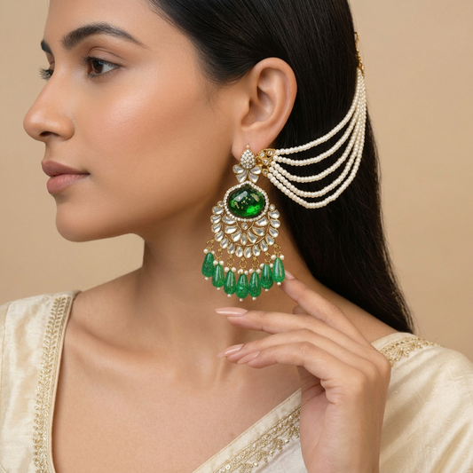 Meena Chain Earrings (Green)