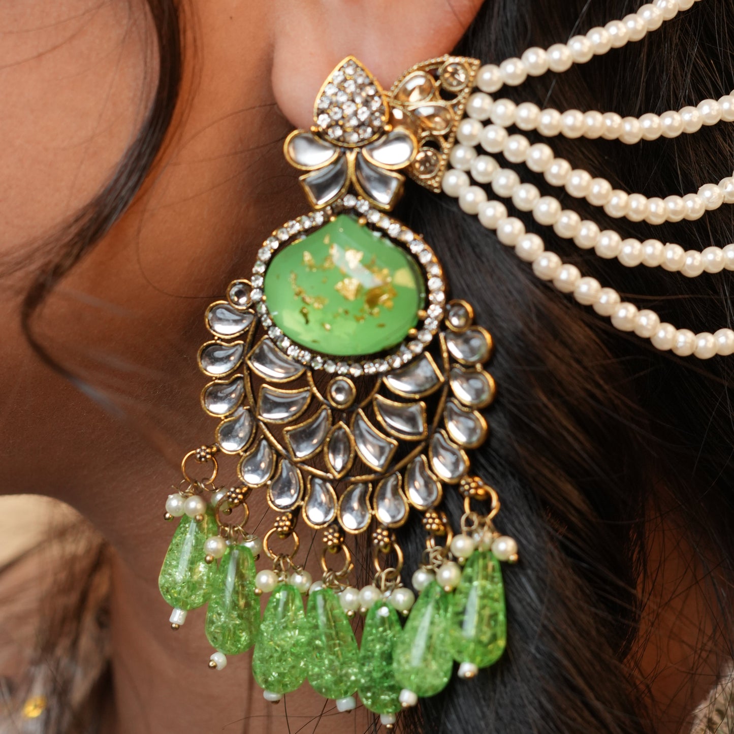 Meena Chain Earrings (Light-Green)