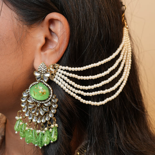 Meena Chain Earrings (Light-Green)