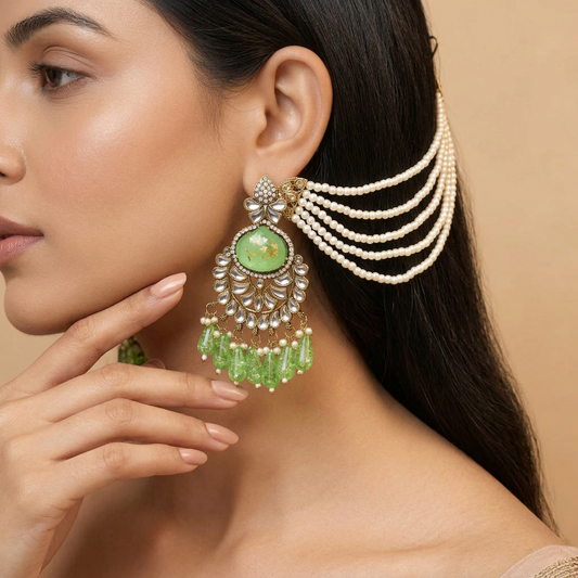 Meena Chain Earrings (Light-Green)