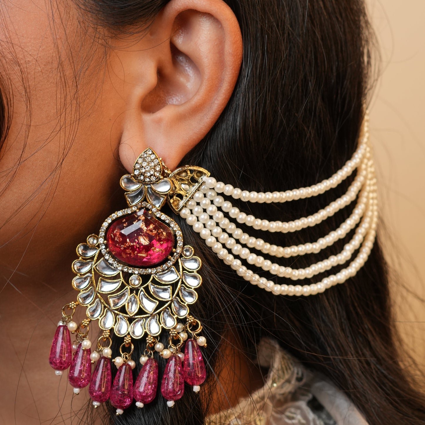 Meena Chain Earrings (Pink)
