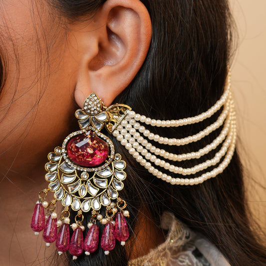 Meena Chain Earrings (Pink)