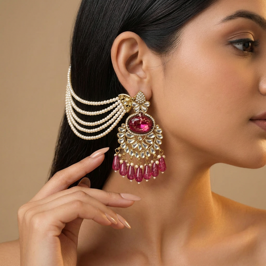 Meena Chain Earrings (Pink)