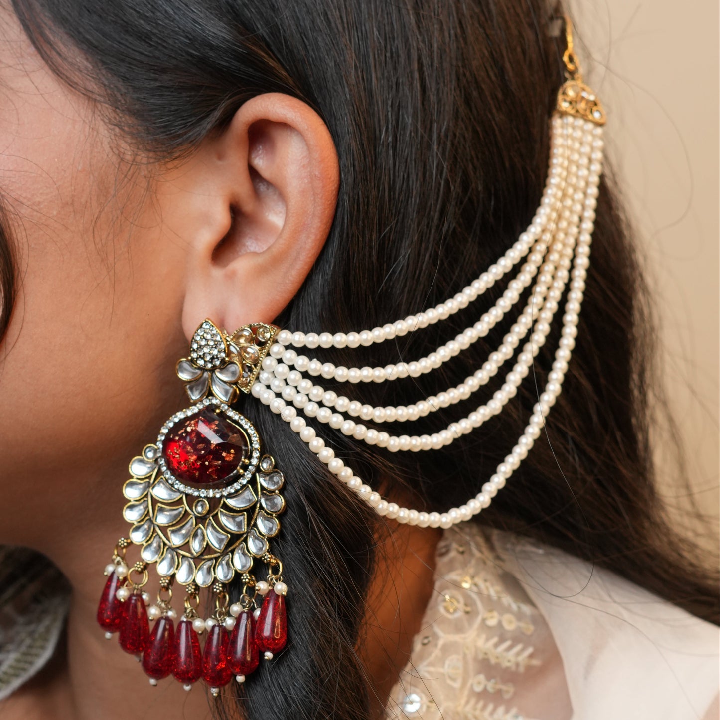 Meena Chain Earrings (Red)