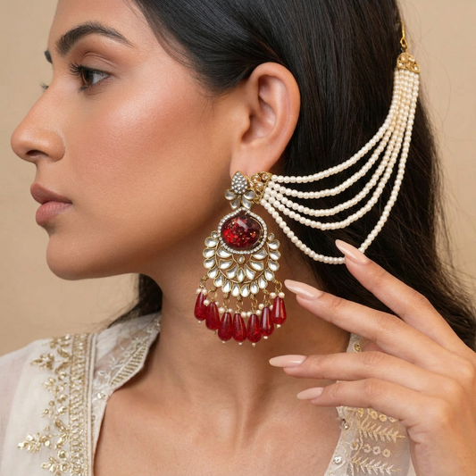 Meena Chain Earrings (Red)