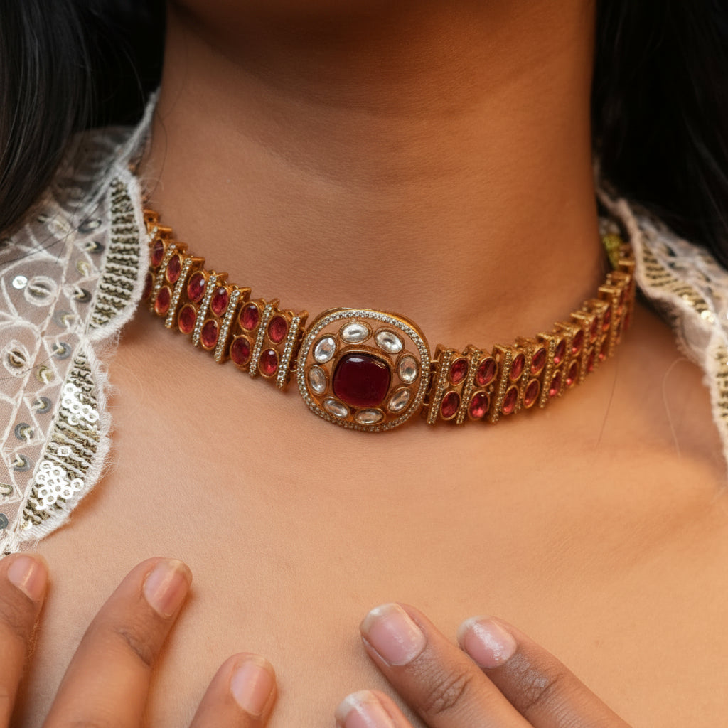 Aarzoo Kundan Necklace (Wine)
