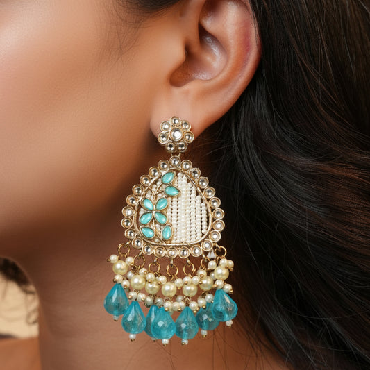 Noori Kundan Earrings (Sea Blue)