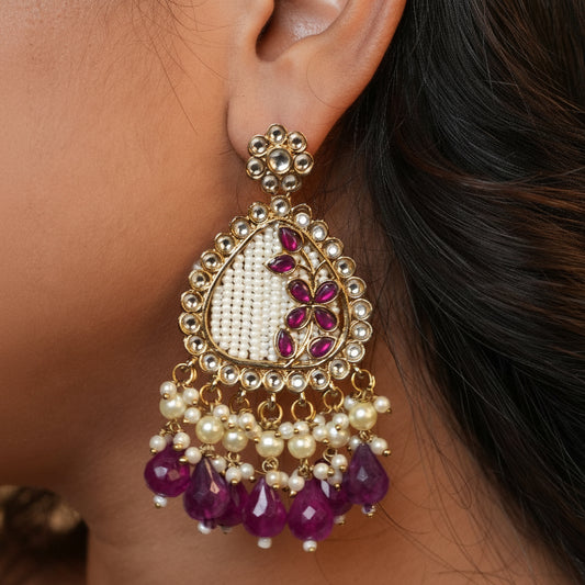 Noori Kundan Earrings (Purple)