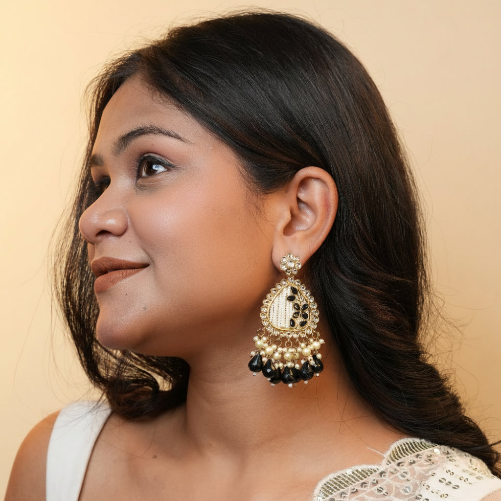 Noori Kundan Earrings (Black)