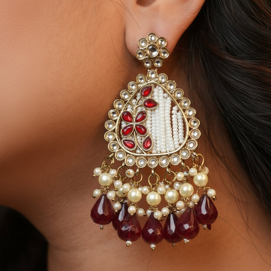 Noori Kundan Earrings (Wine)