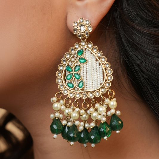Noori Kundan Earrings (Green)