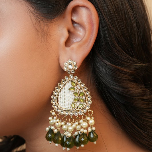 Noori Kundan Earrings (Mehandi Green)