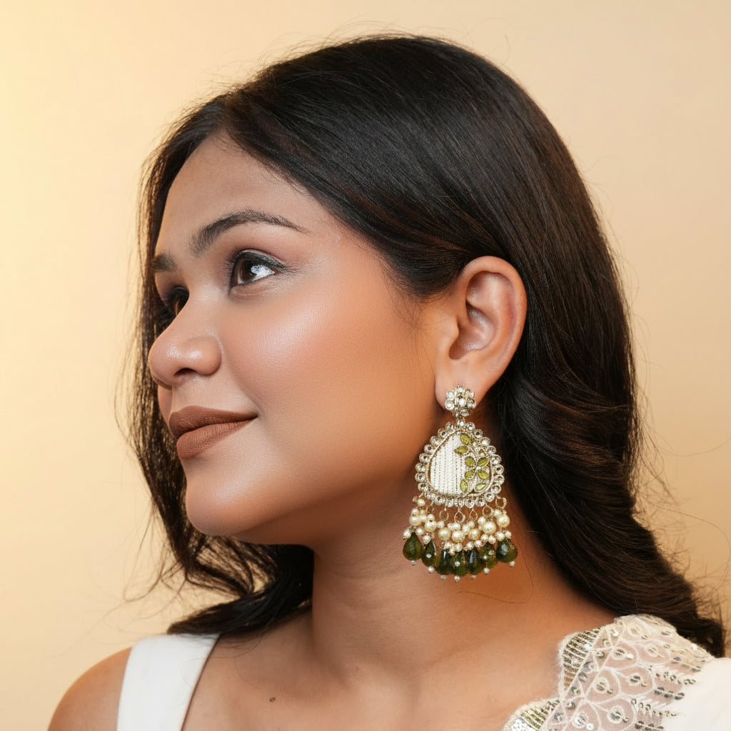 Noori Kundan Earrings (Mehandi Green)